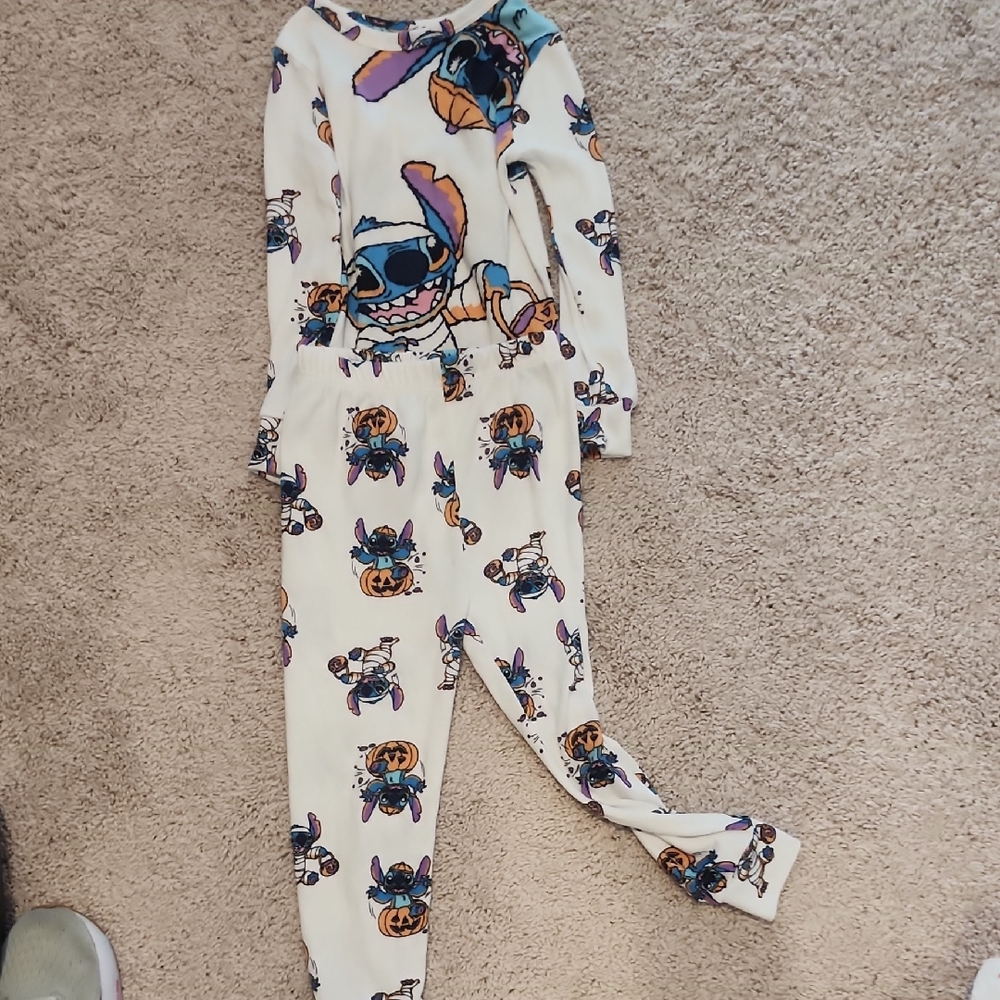 Kids White Halloween Stitch Print Pajama Set